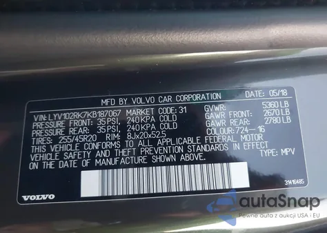 2019 Volvo Xc60 T5 Momentum из США, поврежденный, VIN LYV102RK7KB187067